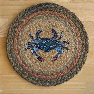 Nautical Braided Jute Trivet with Blue Crab Design